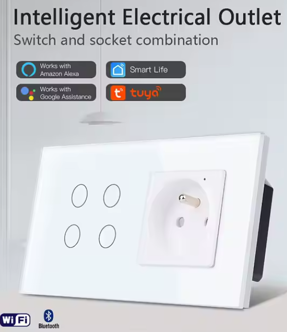 Smart Life – panneau en verre, prises et interrupteurs intelligents à 4 gangs, interrupteurs électriques à prise française