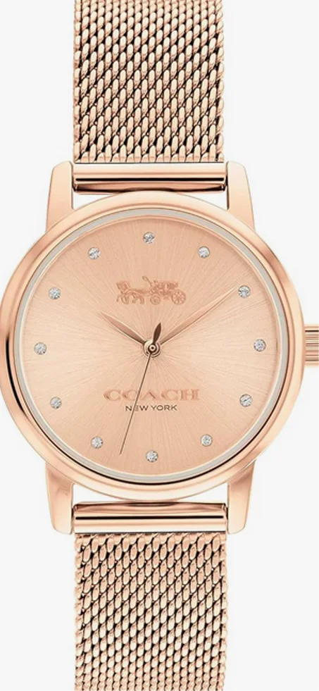 ساعة انالوج يد للنساء من كوتش جراند بعقارب ومينا ذهبي وردي وسوار الستيل مطلي بطلاء ايوني بلون - موديل 14503745 روز جولد