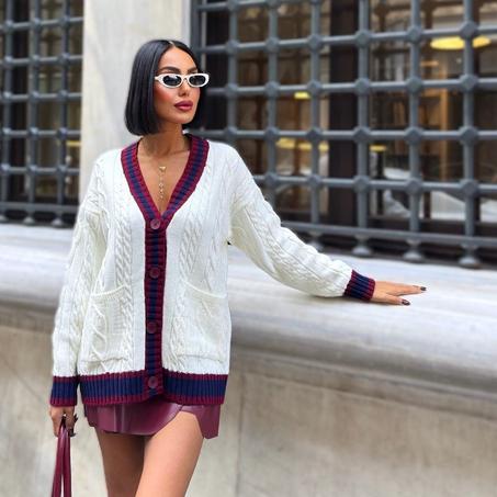 Cardigan Tricoté Contrasté – Chic Intemporel taille standard