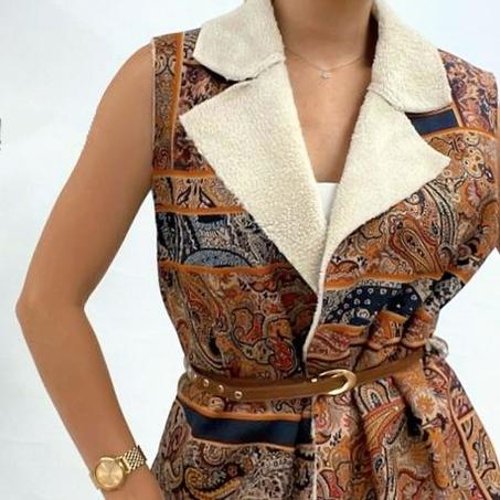 Veste longue chaude sans manches pour femme