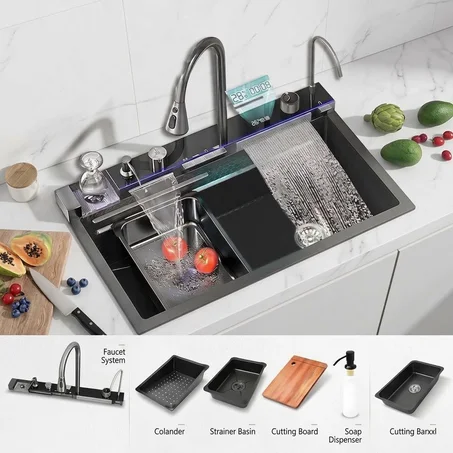 Evier cuisine inox piano complet (75x46) noire GLAMA