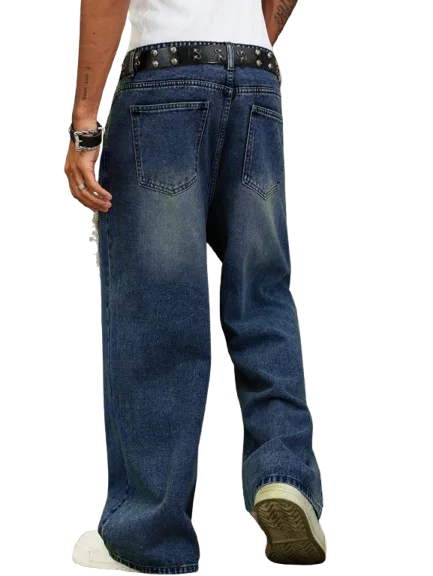 Manfinity EMRG Men's Street Fashion Distressed Patchwork Vintage Washed Wide Leg Pants