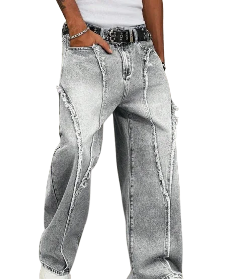 Manfinity EMRG Men's Street Fashion Distressed Patchwork Vintage Washed Wide Leg Pants