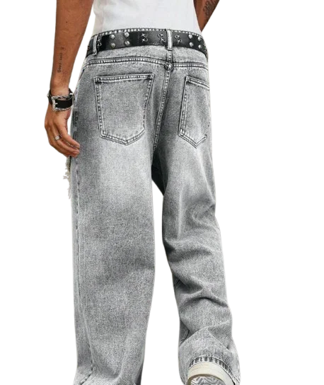 Manfinity EMRG Men's Street Fashion Distressed Patchwork Vintage Washed Wide Leg Pants