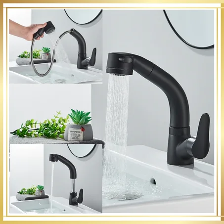 robinet mitigeur de salle de bains noir extractible