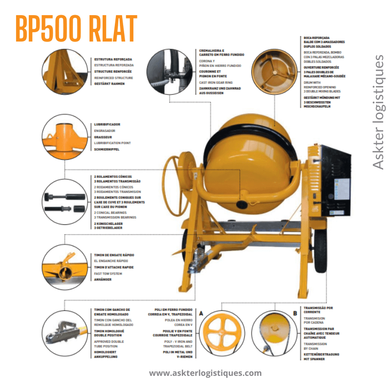 BP 500 RLAT - BÉTONNIÈRE PROFESSIONNEL TRACTABLE