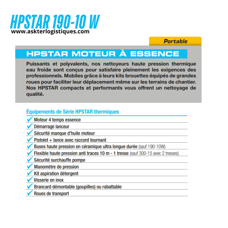 HPSTAR 190 -10W - Nettoyeurs Haute Pression Moteur à essence