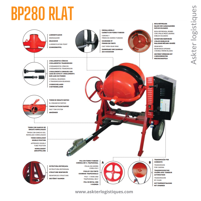 BP280 RLAT - BÉTONNIÈRE PROFESSIONNEL TRACTABLE