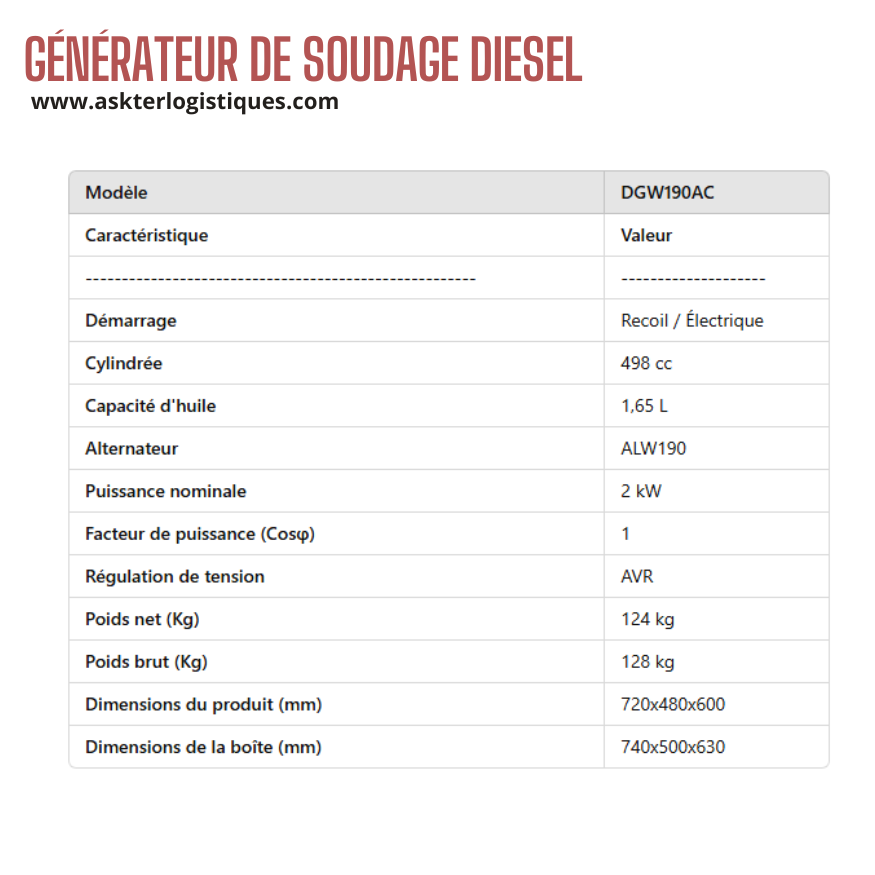 GÉNÉRATEUR DE SOUDAGE DIESEL