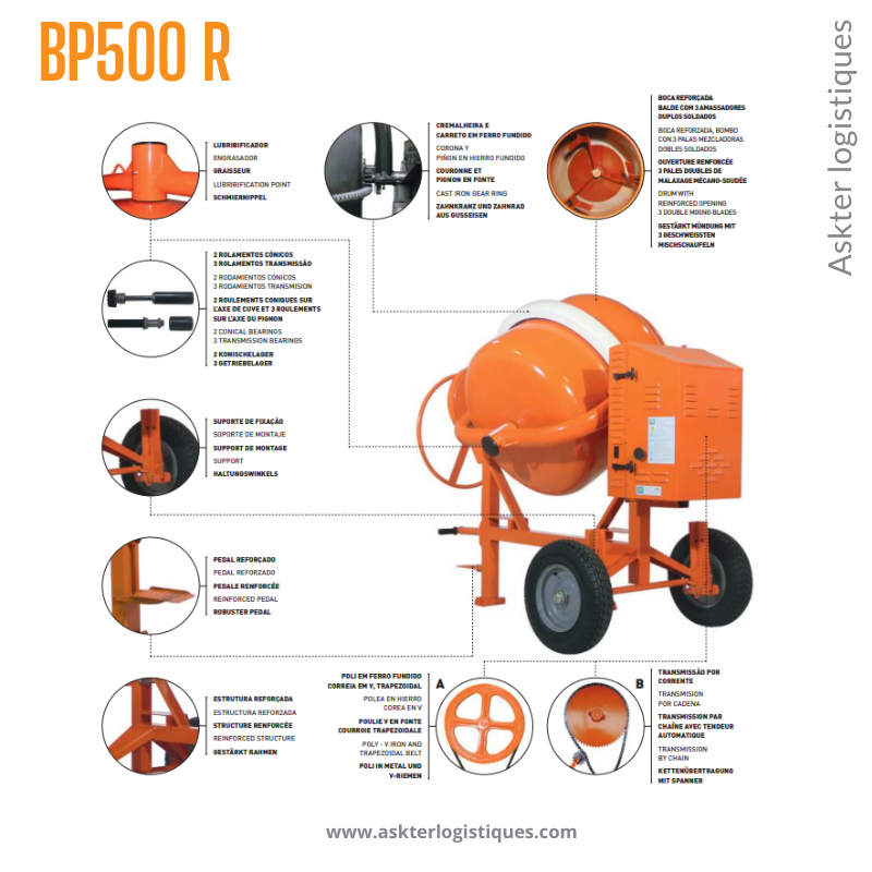 BP500 R - BÉTONNIÈRE PROFESSIONNEL TRACTABLE