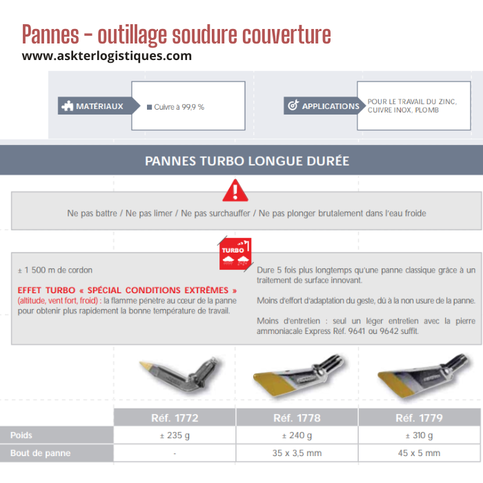 Pannes - outillage soudure couverture