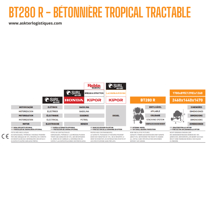 BT280 R - BÉTONNIÈRE TROPICAL TRACTABLE