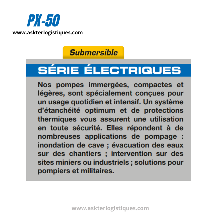 PX-50 - Pompes ÉLECTRIQUES Submersibles, 230 V / 50 Hz, Monophasé