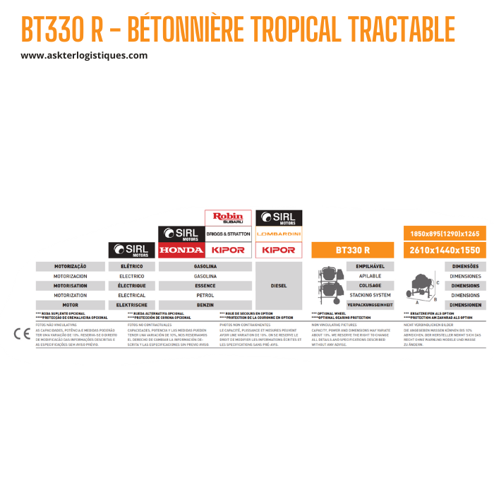 BT330 R - BÉTONNIÈRE TROPICAL TRACTABLE