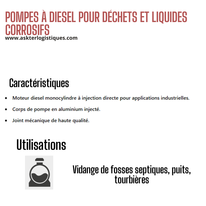 POMPES À DIESEL POUR DÉCHETS ET LIQUIDES CORROSIFS