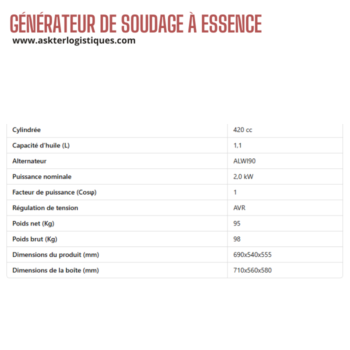 GÉNÉRATEUR DE SOUDAGE À ESSENCE