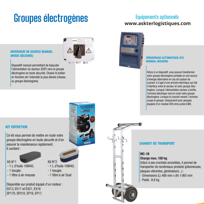 Groupes électrogènes Équipements optionnels