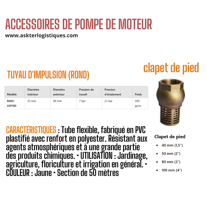 ACCESSOIRES DE POMPE DE MOTEUR