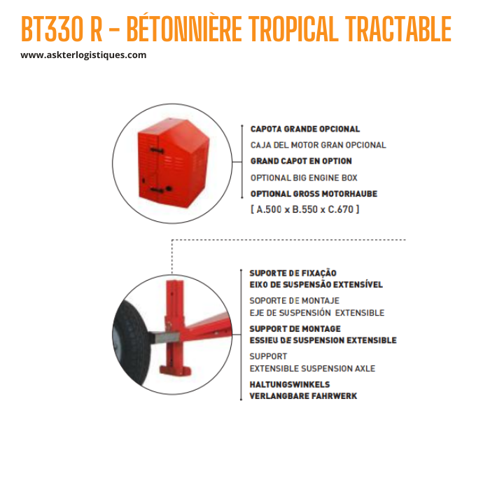 BT330 R - BÉTONNIÈRE TROPICAL TRACTABLE