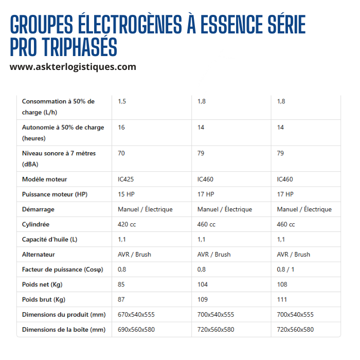 GROUPES ÉLECTROGÈNES À ESSENCE SÉRIE PRO TRIPHASÉS