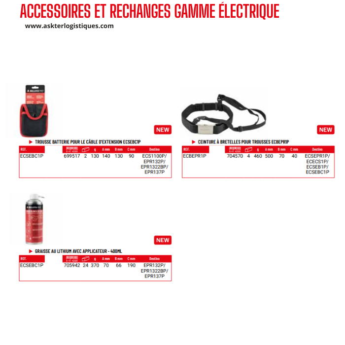 ACCESSOIRES ET RECHANGES GAMME ÉLECTRIQUE