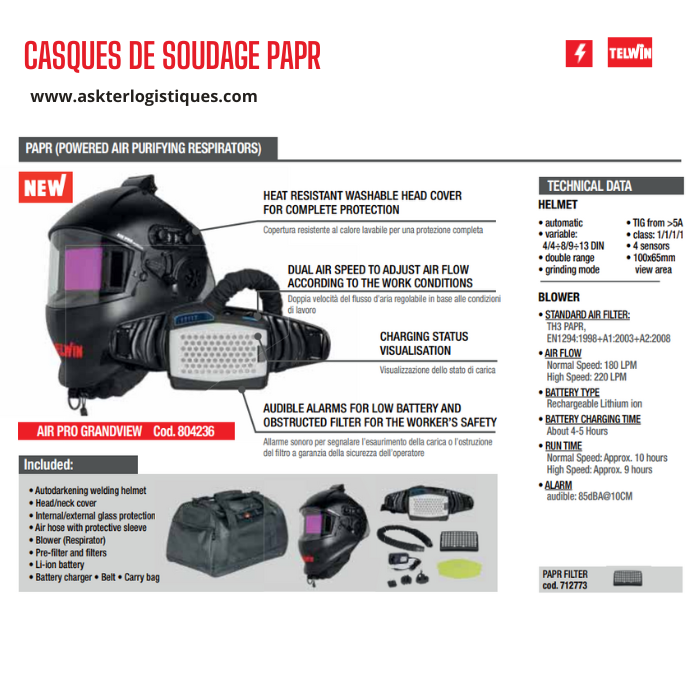 CASQUES DE SOUDAGE PAPR