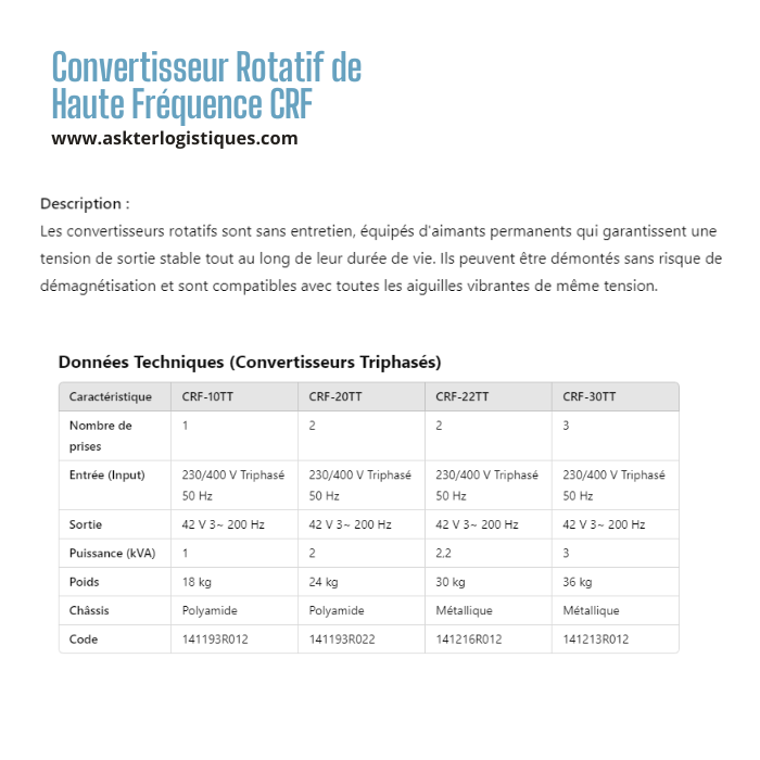 Convertisseur Rotatif de Haute Fréquence CRF