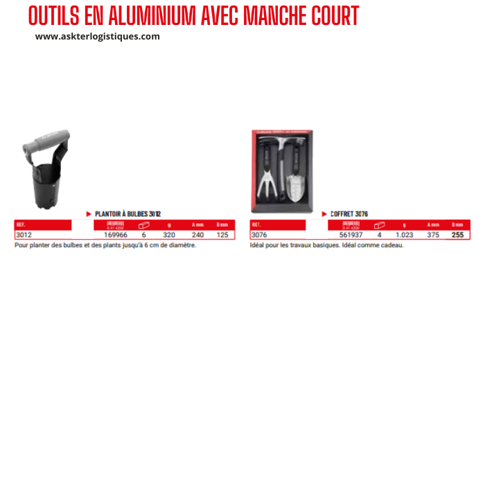 OUTILS EN ALUMINIUM AVEC MANCHE COURT