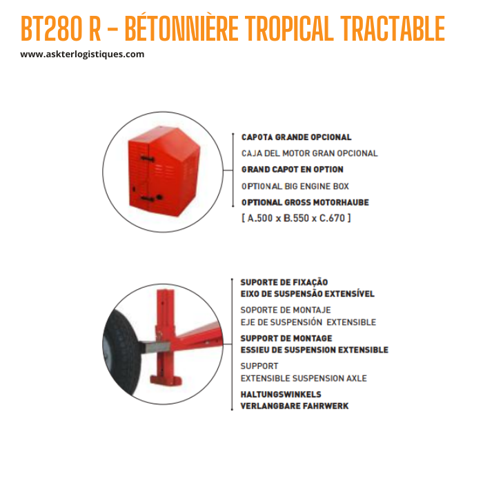 BT280 R - BÉTONNIÈRE TROPICAL TRACTABLE