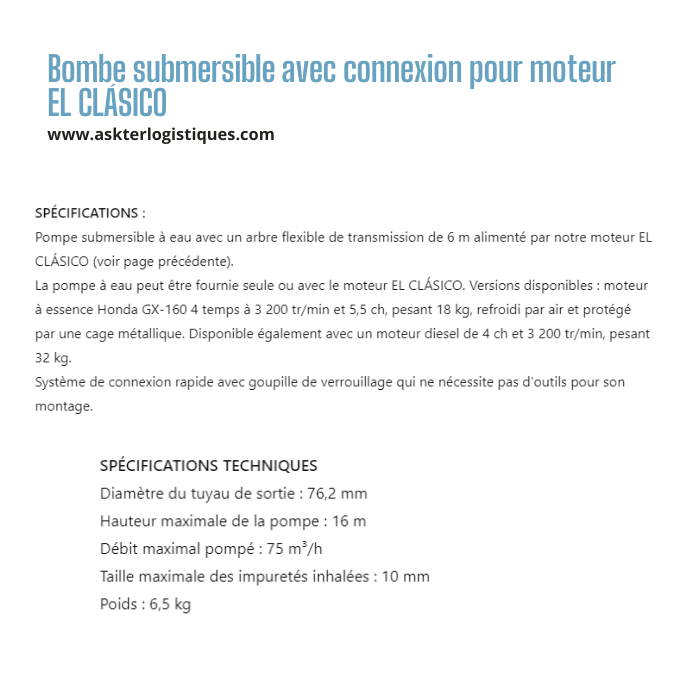 Bombe submersible avec connexion pour moteur EL CLÁSICO