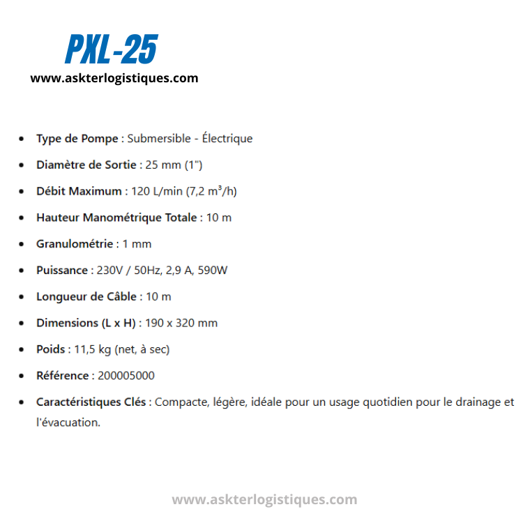 PXL-25 - Submersibles, 230 V / 50 Hz, Monophasé Pompes ÉLECTRIQUES