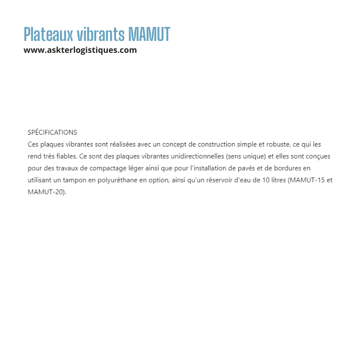 Plateaux vibrants MAMUT