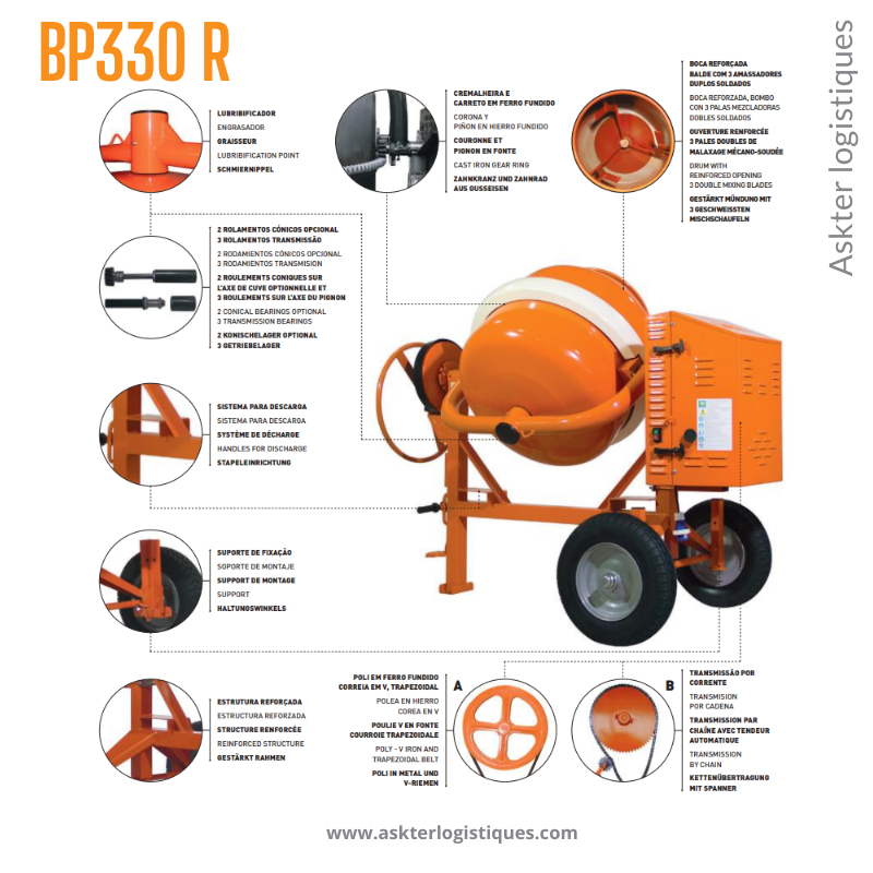 BP 330 R - BÉTONNIÈRE PROFESSIONNEL TRACTABLE