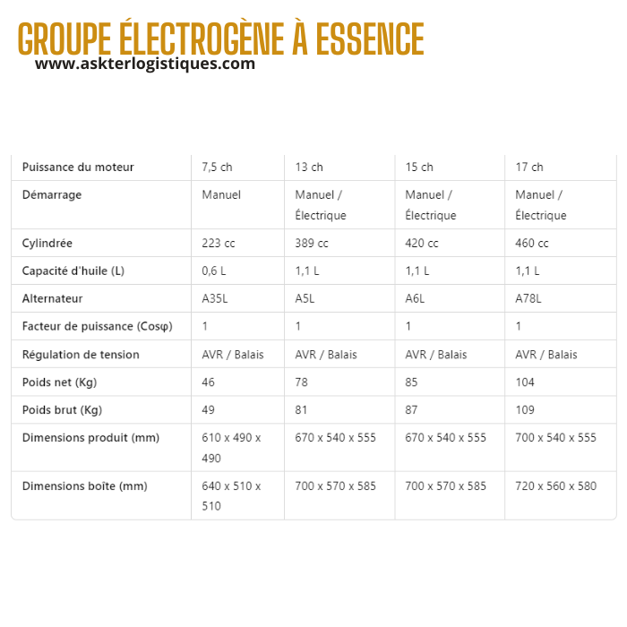 GÉNÉRATEURS À ESSENCE