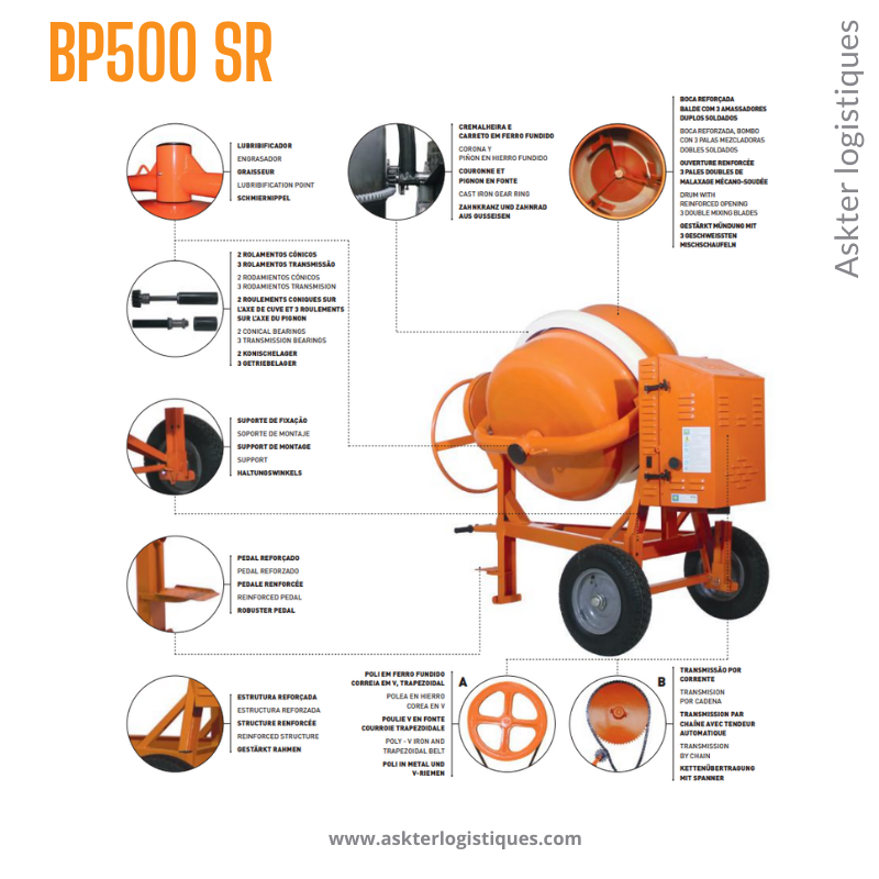 BP 500 SR - BÉTONNIÈRE PROFESSIONNEL TRACTABLE