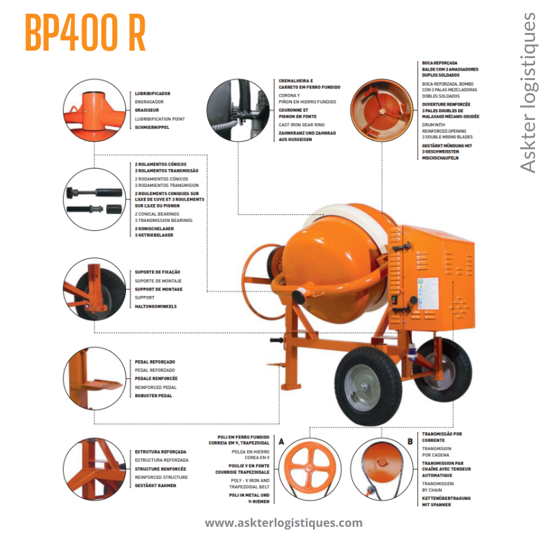 BP400 R - BÉTONNIÈRE PROFESSIONNEL TRACTABLE