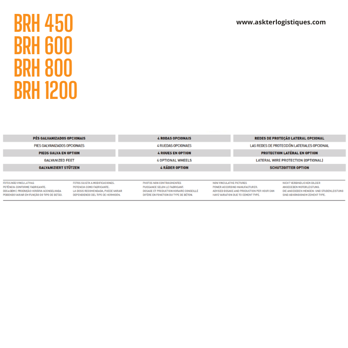 BRH 450 - BRH 600 - BRH 800 - BRH 1200 - BÉTONNIÈRE HYDRAULIQUE CUVE HORIZONTAL À CHARGEUR