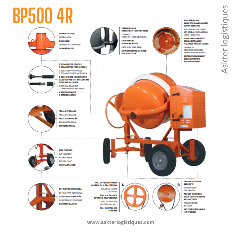 BP 500 4R - BÉTONNIÈRE PROFESSIONNEL TRACTABLE