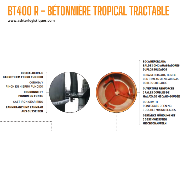 BT400 R - BÉTONNIÈRE TROPICAL TRACTABLE