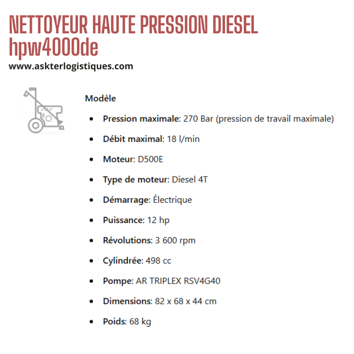 NETTOYEUR HAUTE PRESSION DIESEL hpw4000de