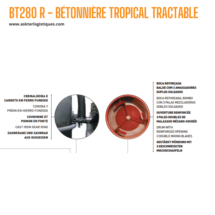 BT280 R - BÉTONNIÈRE TROPICAL TRACTABLE