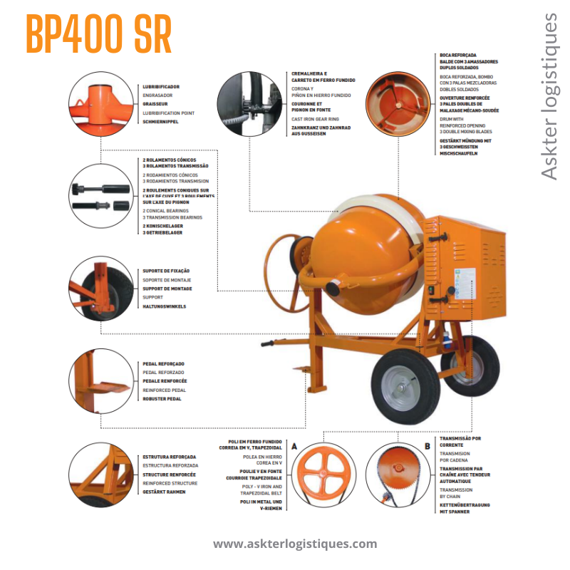 BP400 SR - BÉTONNIÈRE PROFESSIONNEL TRACTABLE