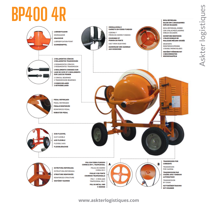 BP400 4R - BÉTONNIÈRE PROFESSIONNEL TRACTABLE