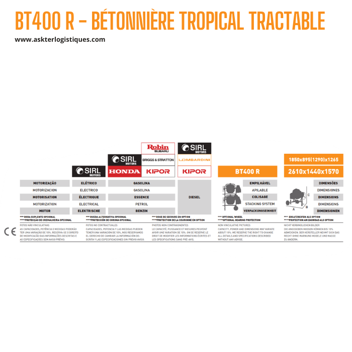 BT400 R - BÉTONNIÈRE TROPICAL TRACTABLE