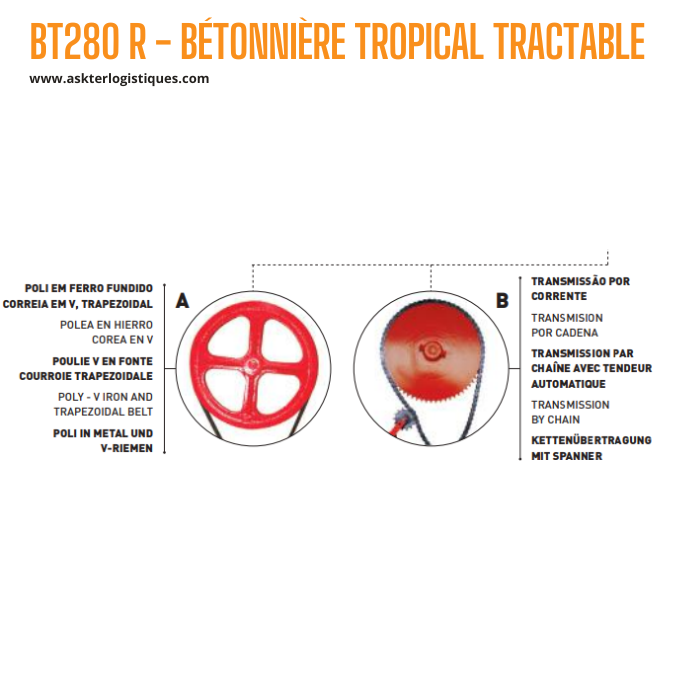 BT280 R - BÉTONNIÈRE TROPICAL TRACTABLE