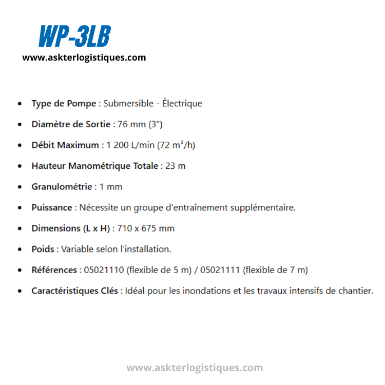 WP-3LB - Pompes ÉLECTRIQUES Submersibles, 230 V / 50 Hz, Monophasé