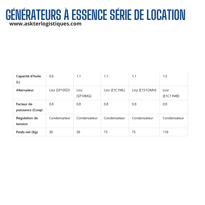 GÉNÉRATEURS À ESSENCE SÉRIE DE LOCATION