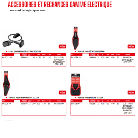 ACCESSOIRES ET RECHANGES GAMME ÉLECTRIQUE