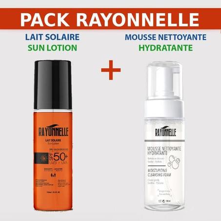 PACK : Lait Solaire SPF 50+ UVA/UVB 150 ml + Mousse nettoyante hydratante 150ml