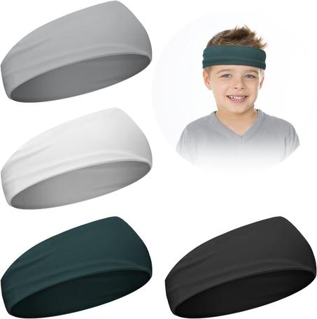 4 diademas deportivas para niños, bandas atléticas para el sudor, banda elástica que absorbe el pelo para niñas y niños pequeños